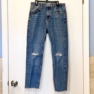Zara Slim Fit High Rise Ripped Jeans